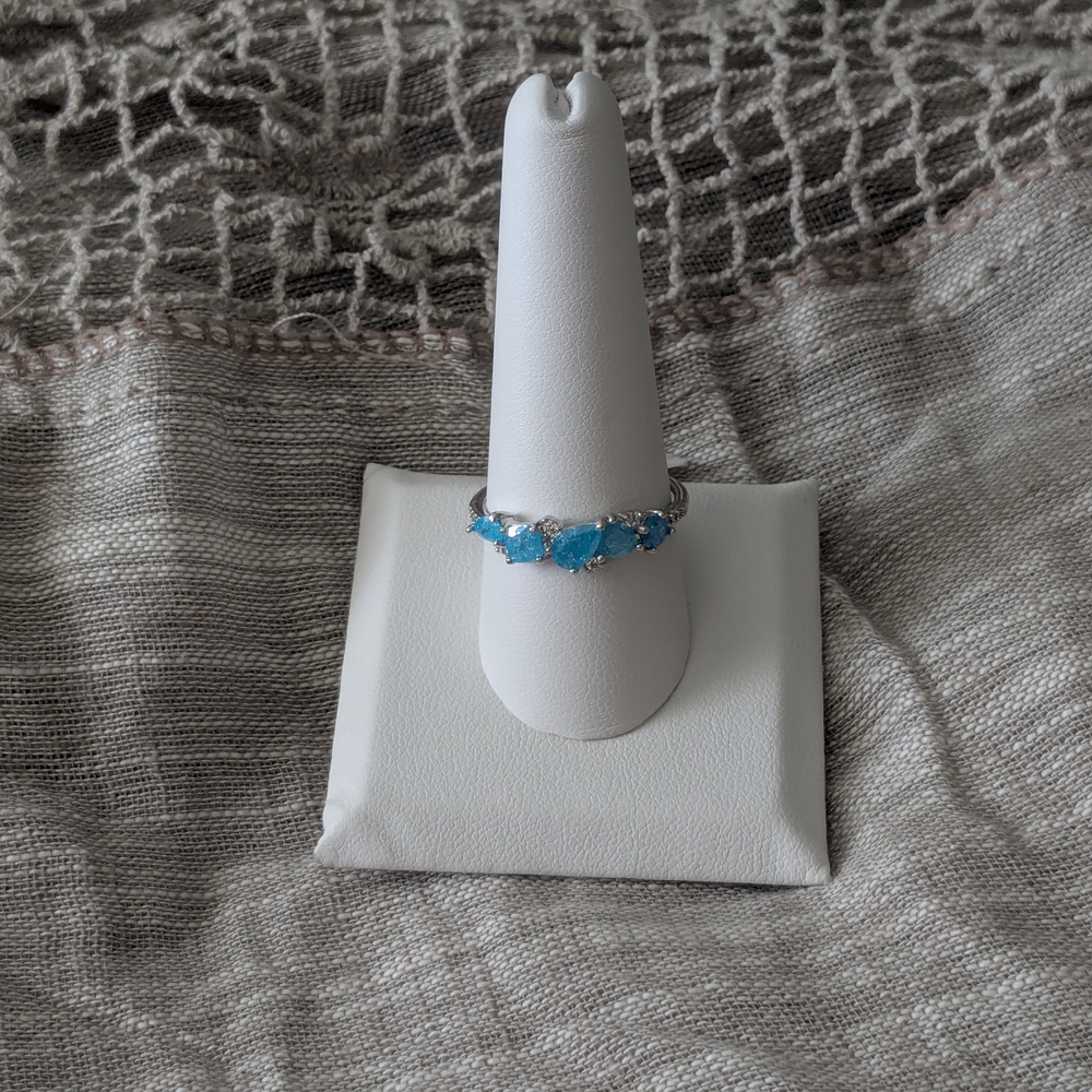 Elegant Blue Topaz Ice Crystal Silver Ring